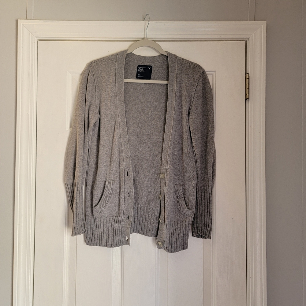 Cotton Gray Button-Up Cardigan Sweater - Picture 7 of 9